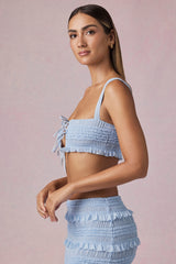Ruffle Tie-Front Crop Top in Powder Blue