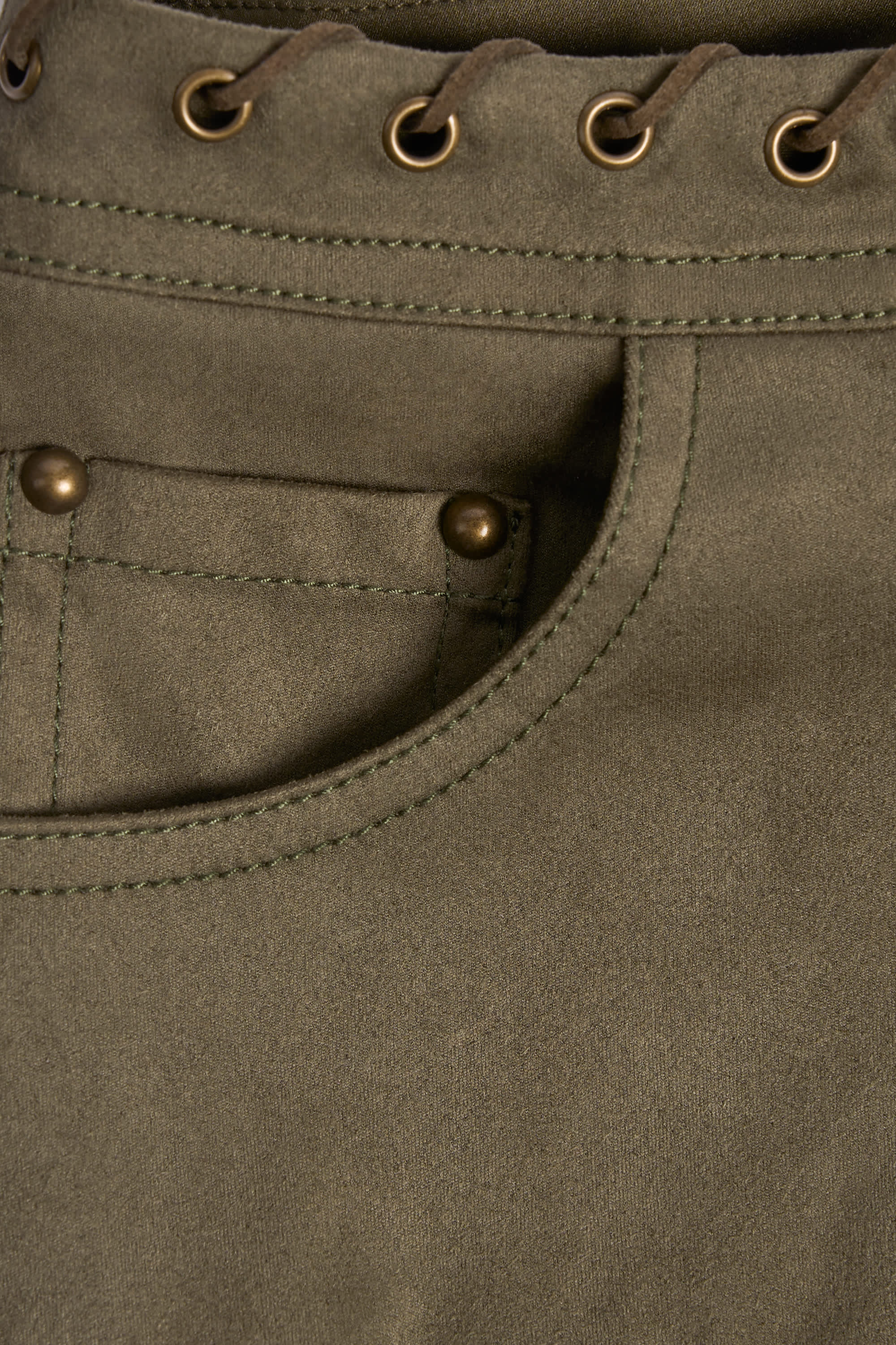 Lace-Up Mid-Rise Shorts in Dark Khaki