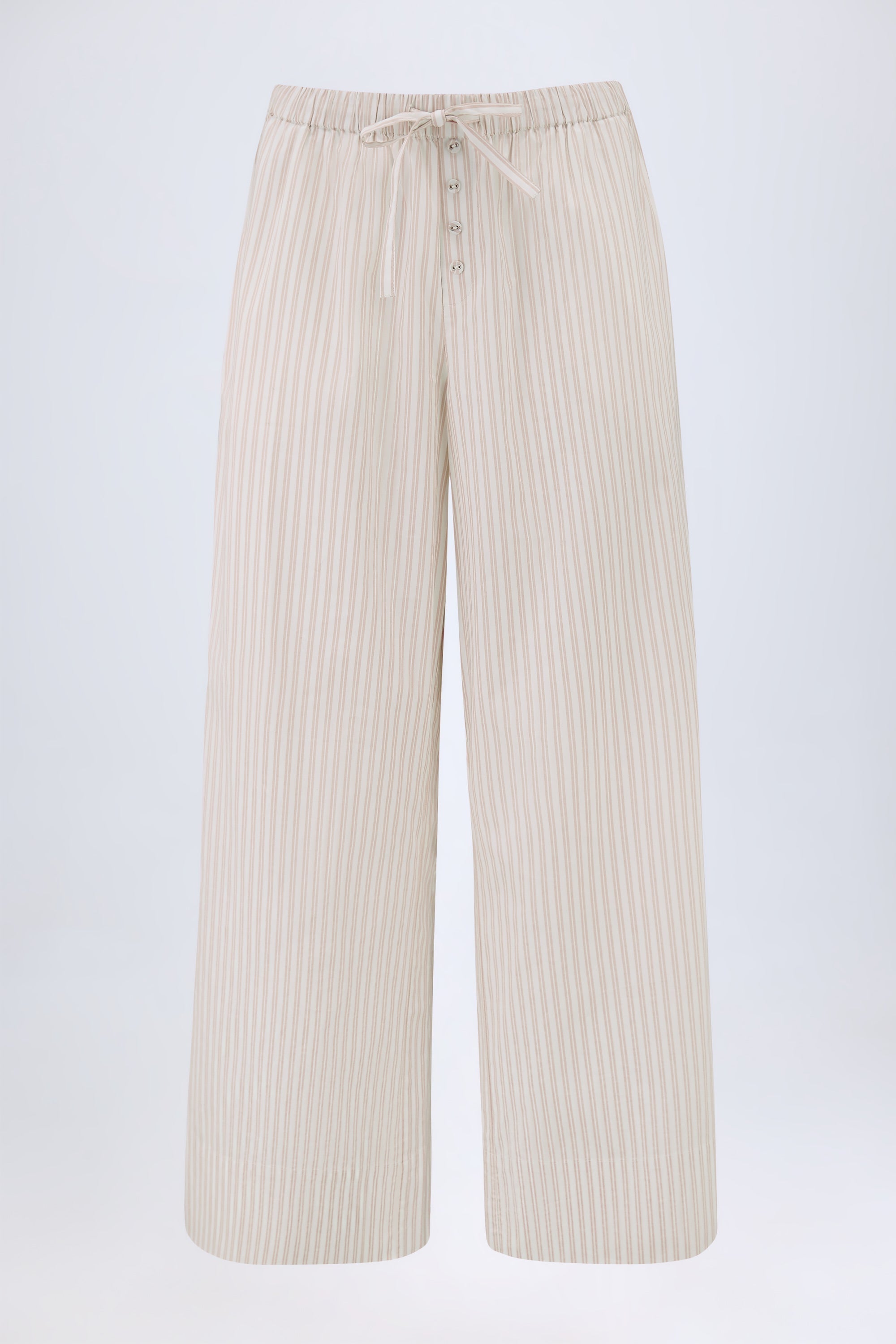 Wide-Leg Cotton-Poplin Trousers in Taupe Stripe