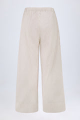 Wide-Leg Cotton-Poplin Trousers in Taupe Stripe
