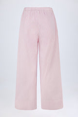 Wide-Leg Cotton-Poplin Trousers in Pink Stripe