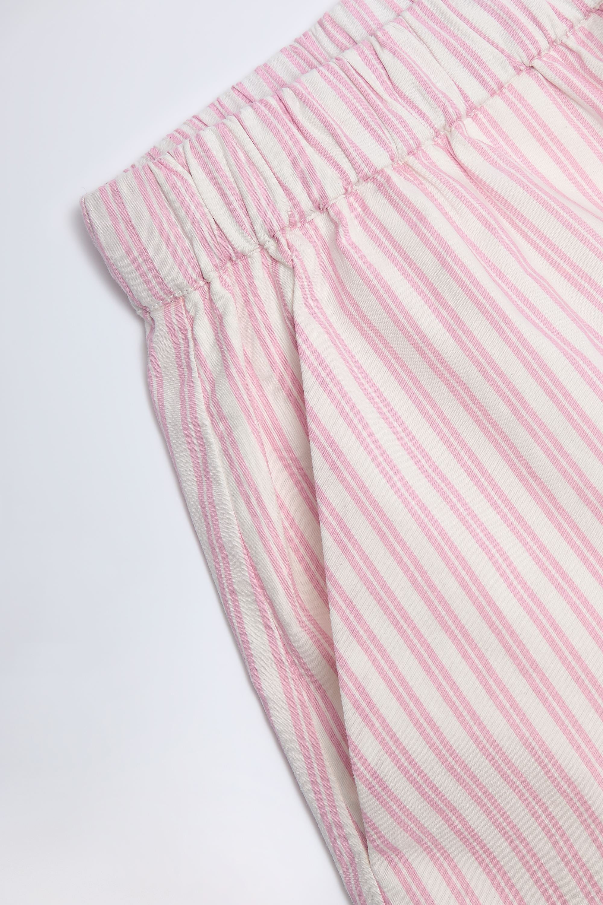 Wide-Leg Cotton-Poplin Trousers in Pink Stripe
