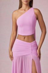 Scarf-Detail One-Shoulder Top in Pink Orchid