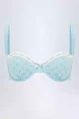 Broderie Anglaise Underwired Balconette Bikini Top in Powder Blue
