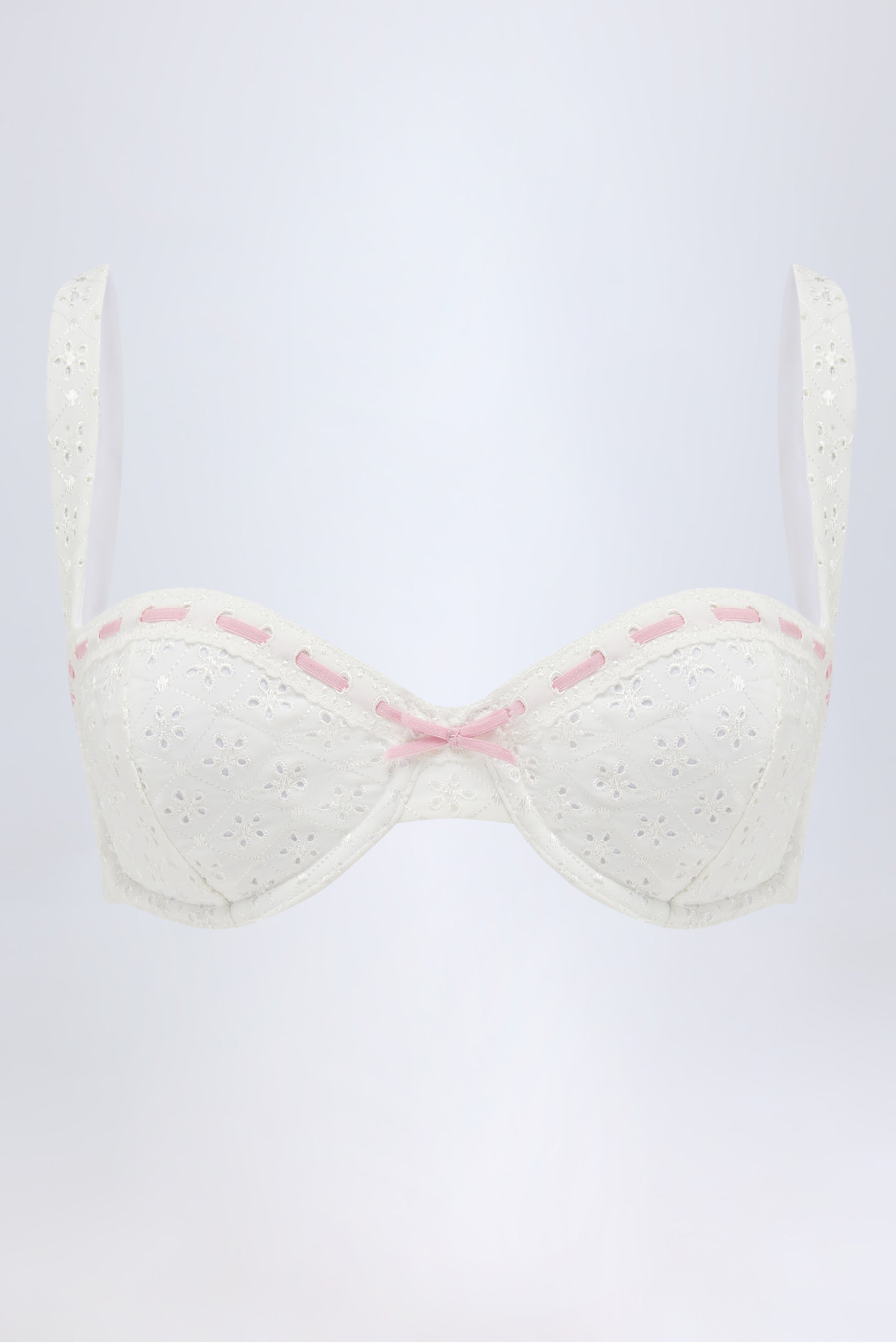 Broderie Anglaise Underwired Balconette Bikini Top in White