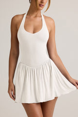Modal Backless Halterneck Mini Dress in White