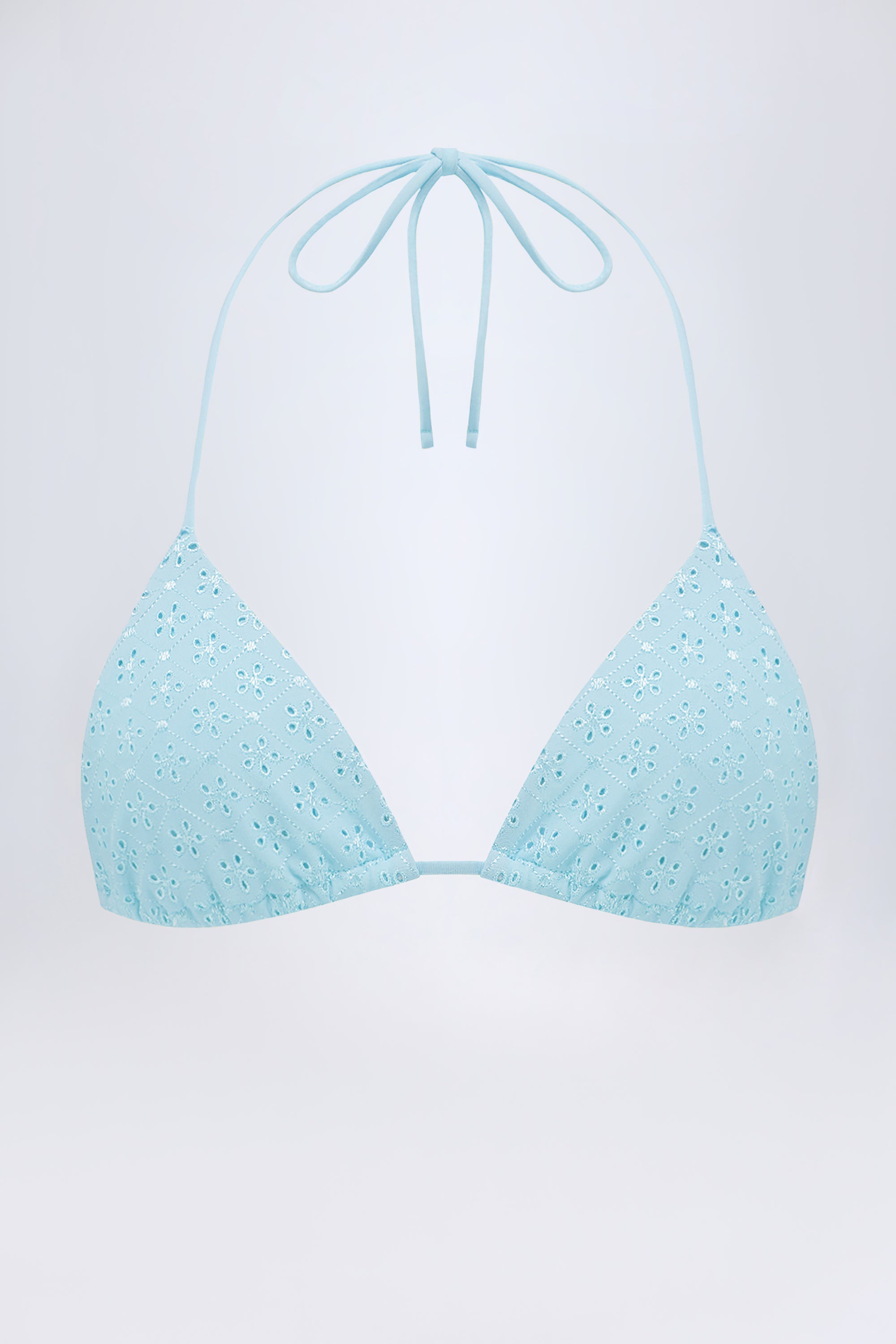 Broderie Anglaise Triangle Bikini Top in Powder Blue