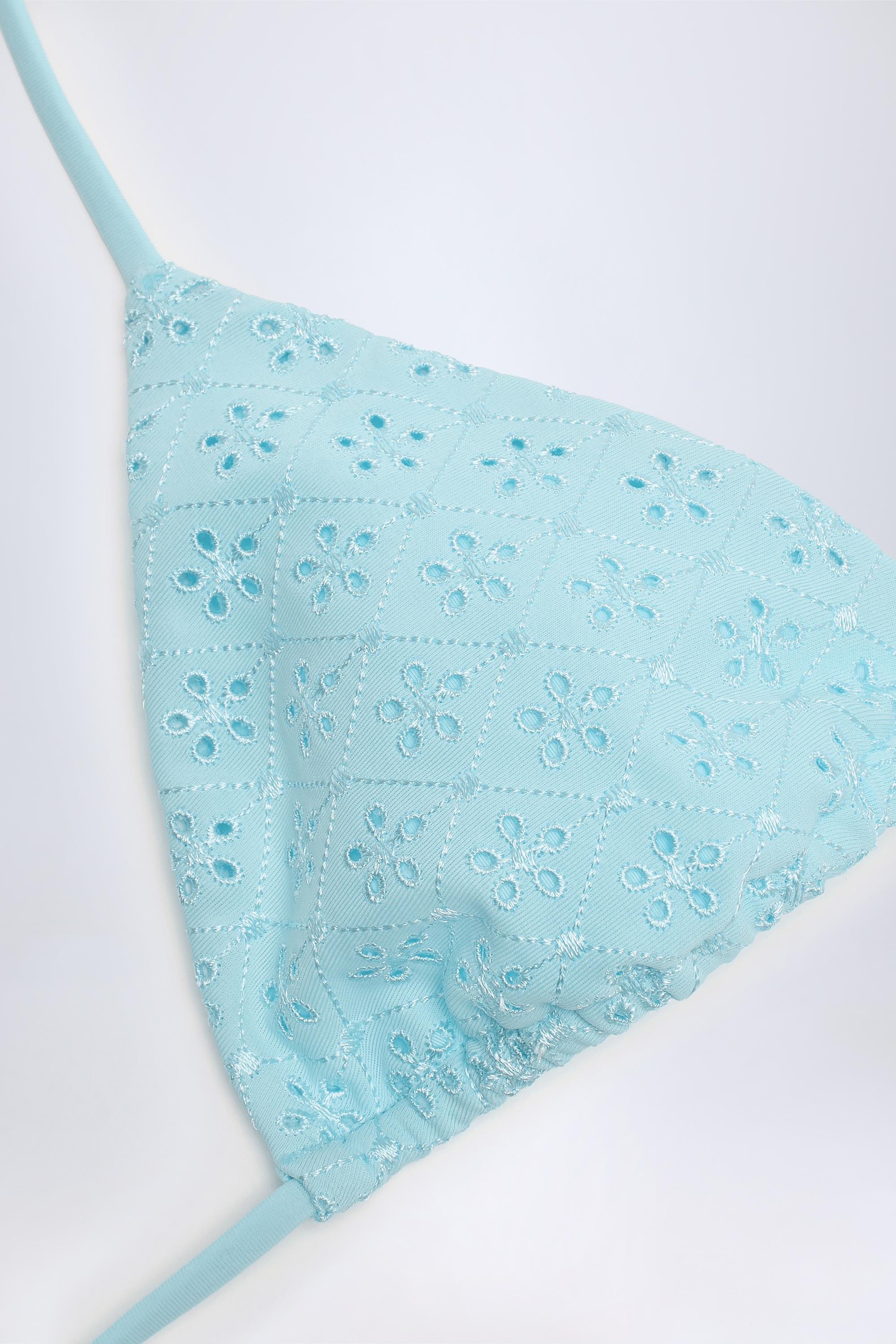 Broderie Anglaise Triangle Bikini Top in Powder Blue