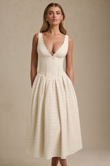 Broderie Anglaise Bow-Detail A-Line Midaxi Dress in Ivory
