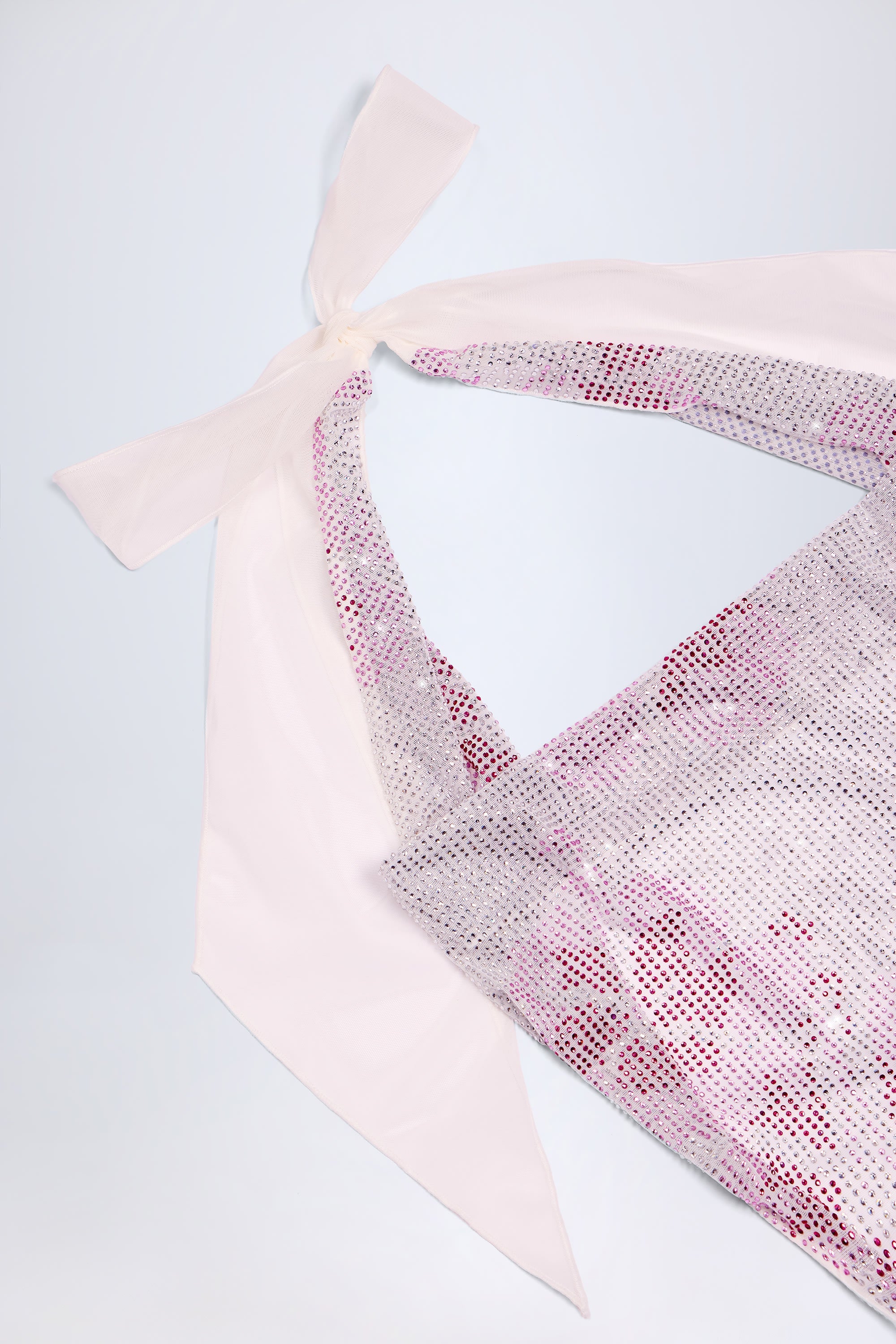 Embellished Cowl-Neck Maxi Dress in Pink and White Hotfix