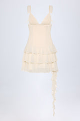 Lace-Up Ruffled Tiered Mini Dress in Ivory