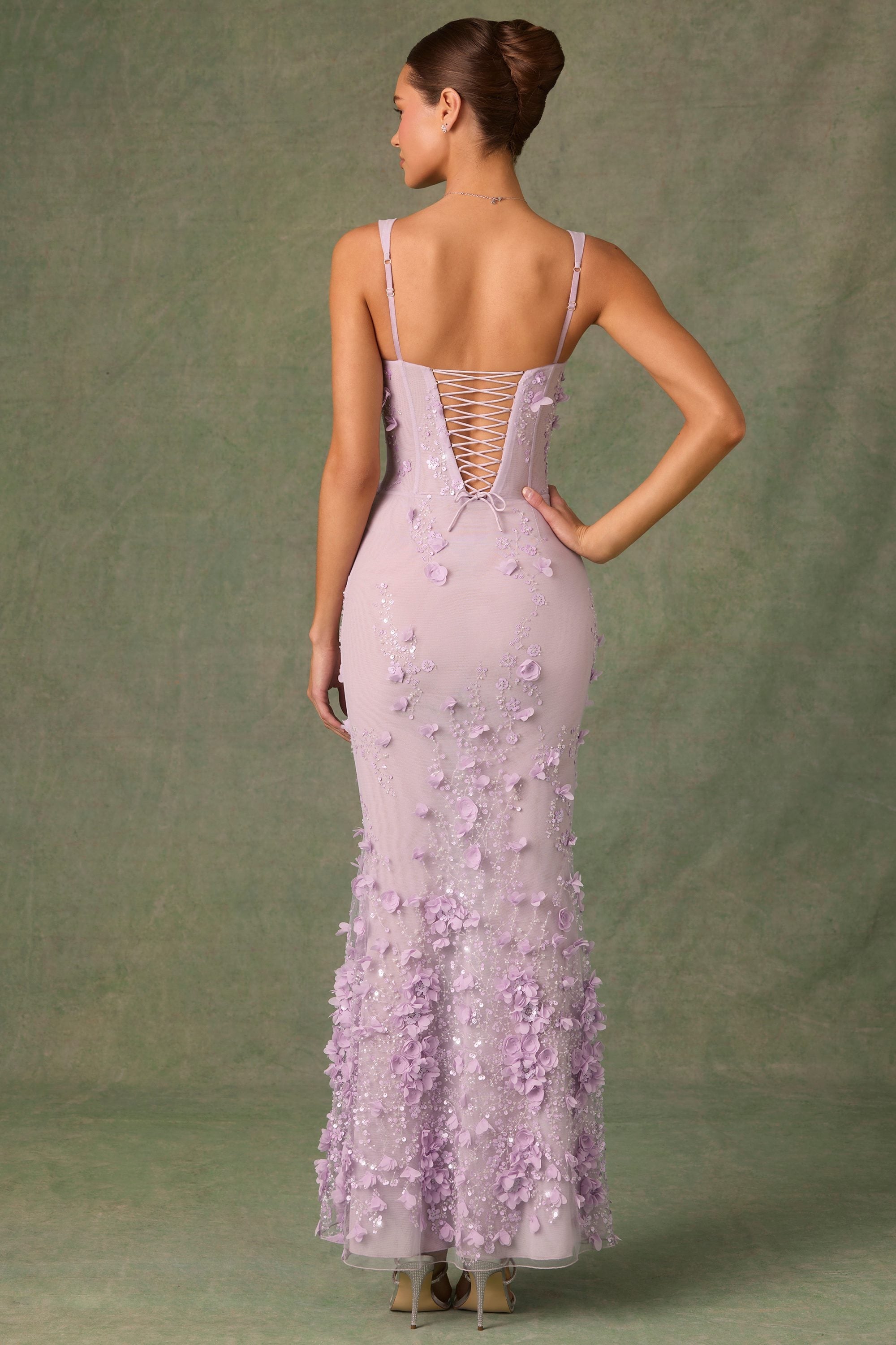 Embellished Fishtail Corset Gown in Lilac
