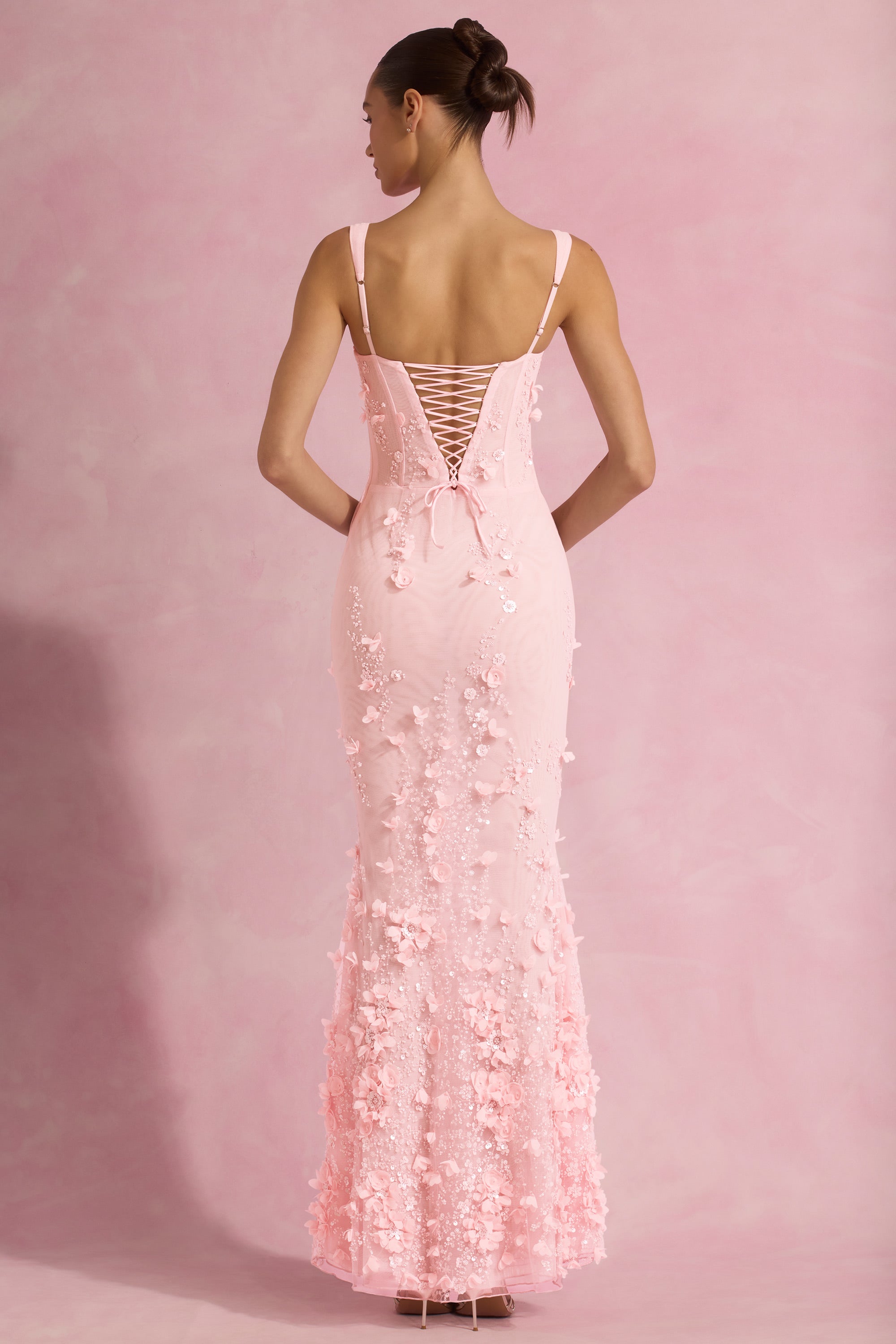Embellished Fishtail Corset Gown in Pink