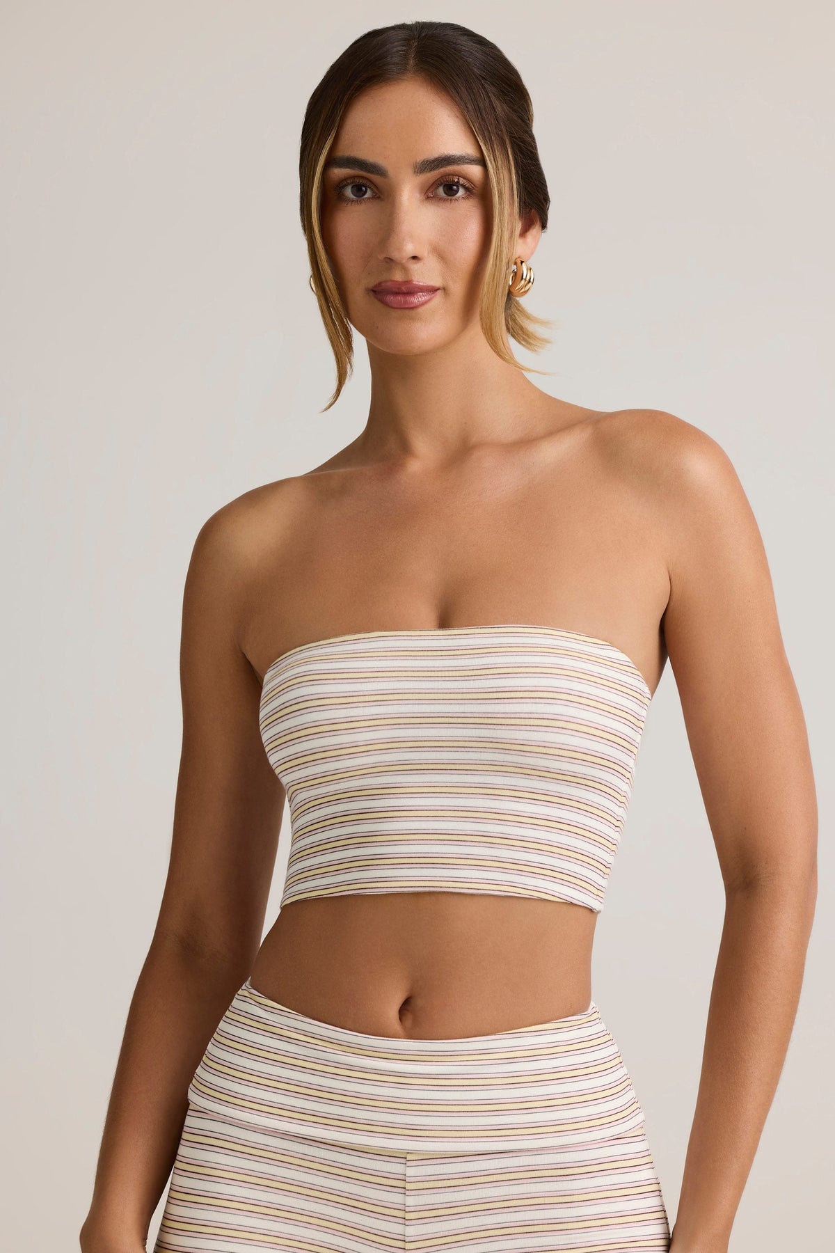 Modal Strapless Crop Top in Pink & Yellow Stripe