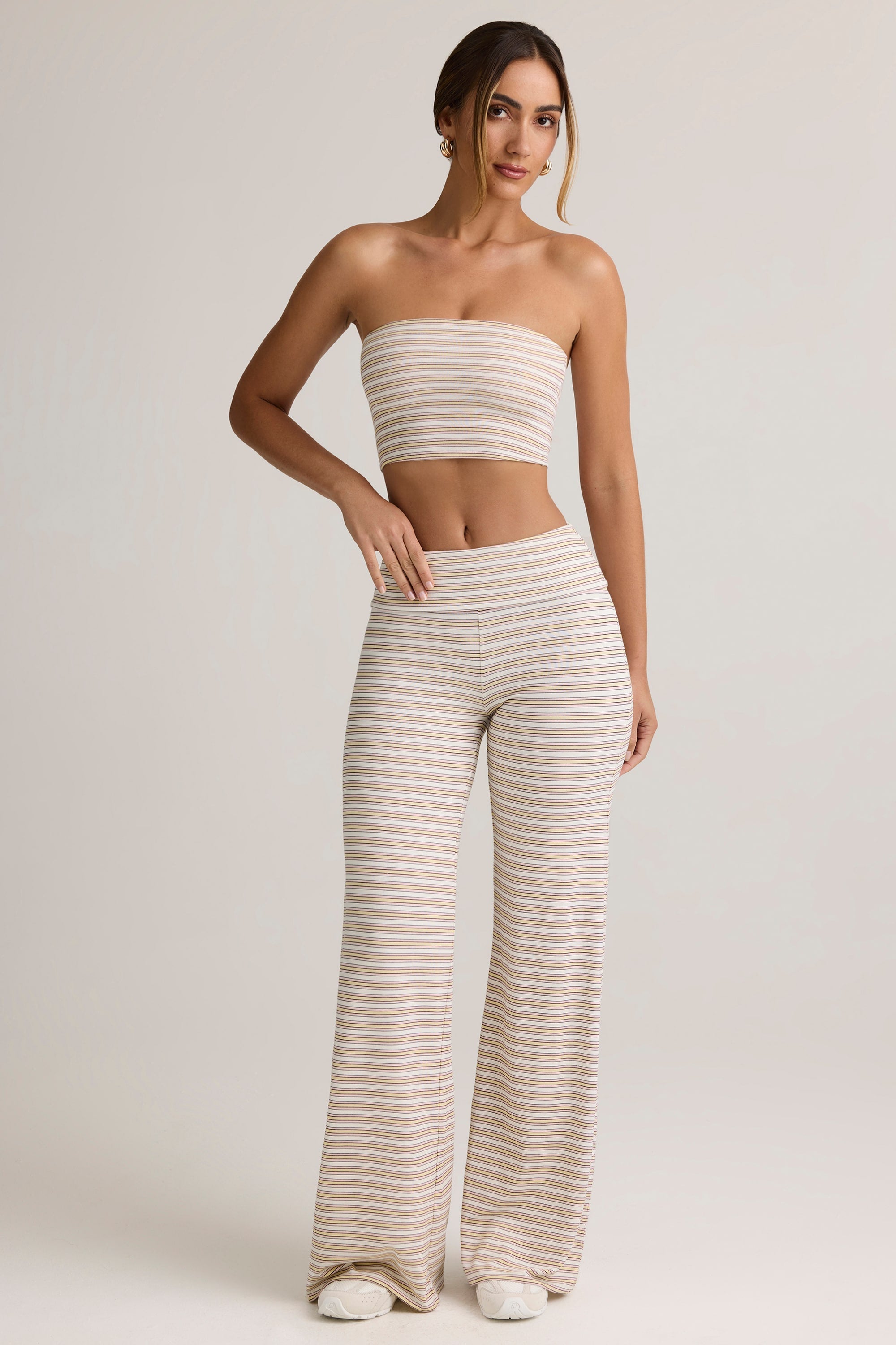 Modal Strapless Crop Top in Pink & Yellow Stripe