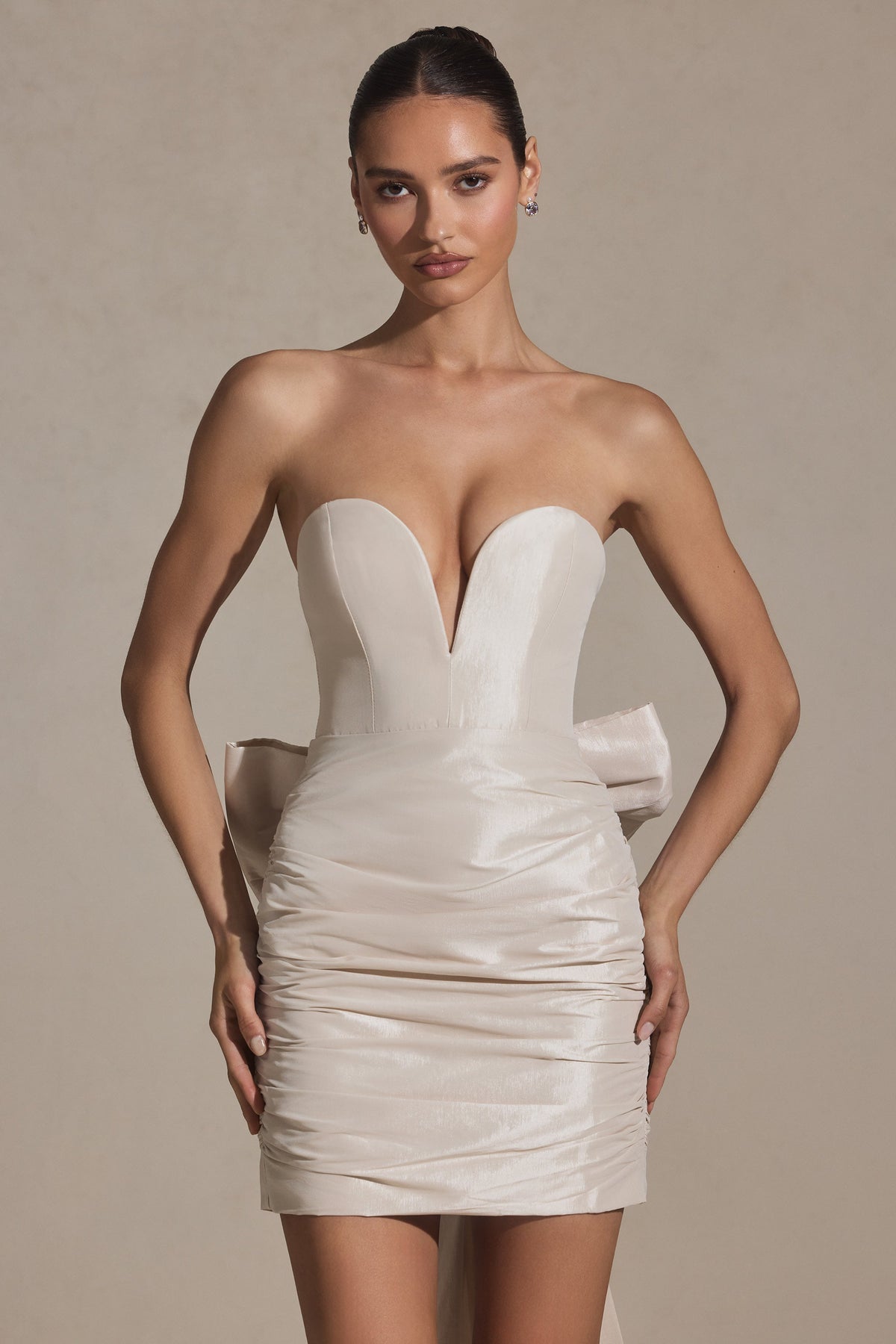 Bow-Detail Strapless Mini Dress in Ivory