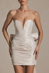 Bow-Detail Strapless Mini Dress in Ivory
