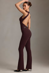 Backless Turtleneck Jumpsuit in Chocolate Brown